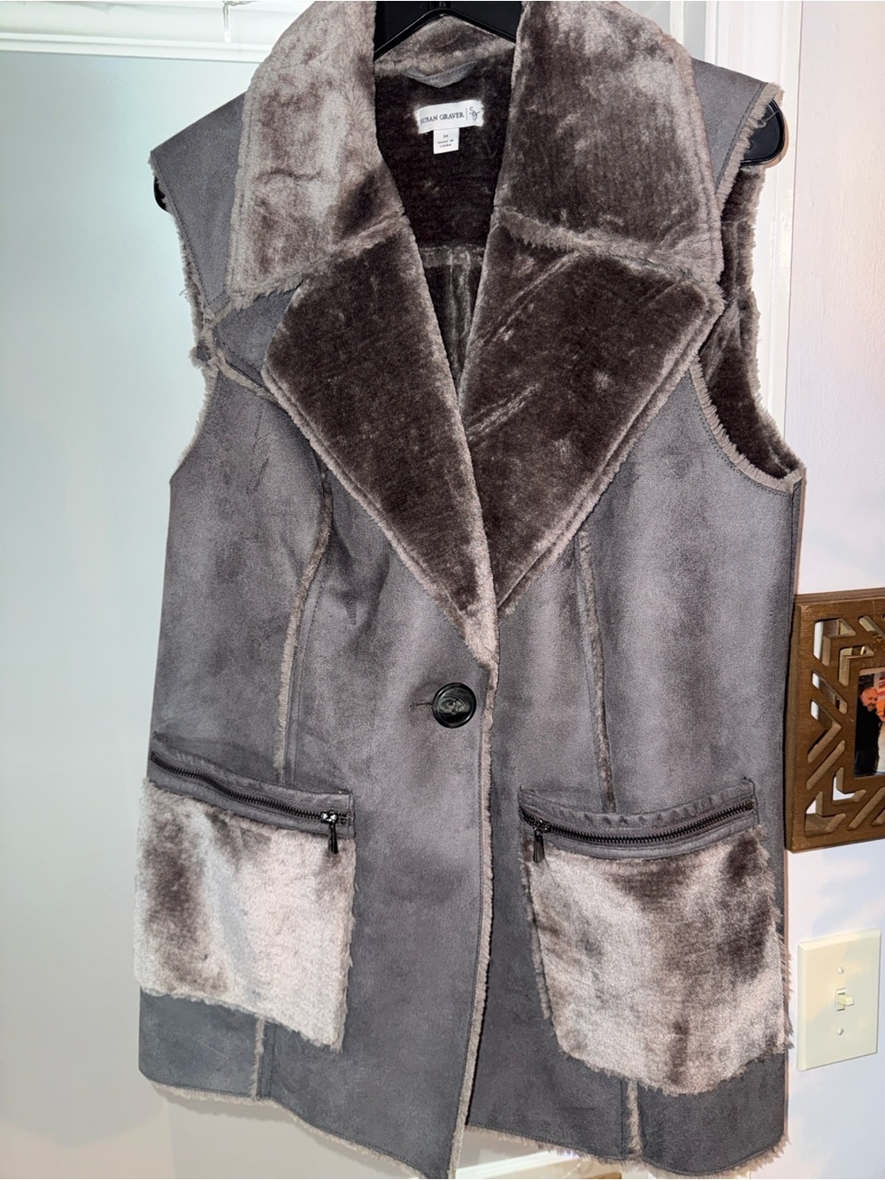 Susan Graver Gray Faux-Shearling Sleeveless Vest